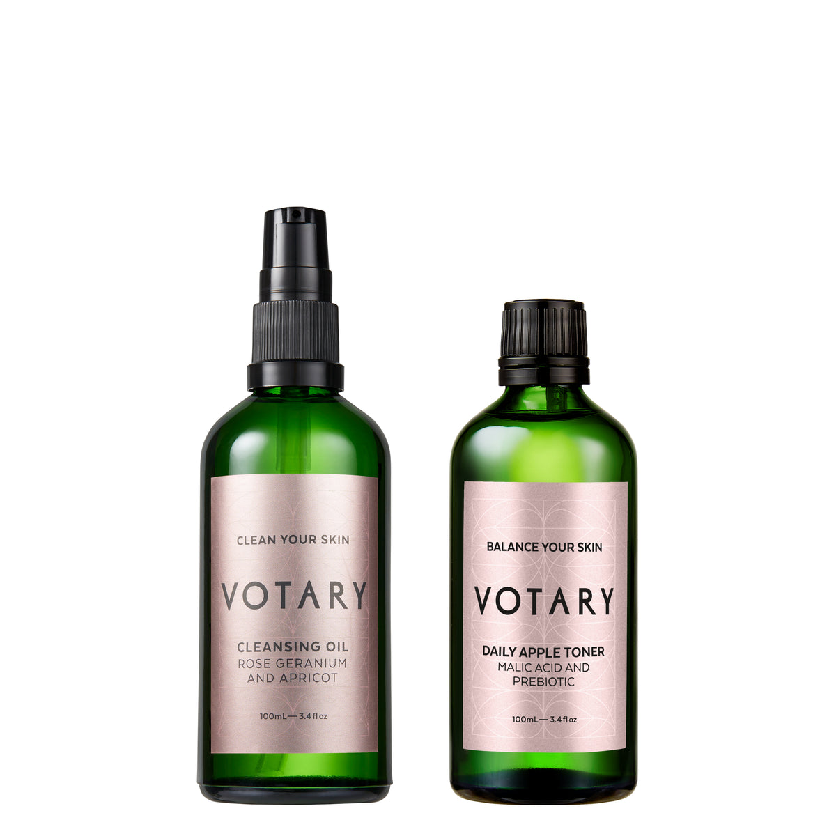 Cleanse and Tone Duo includes Cleansing Oil Rose Geranium & Apricot 100ml and Daily Apple Toner Malic Acid and Prebiotic 100ml