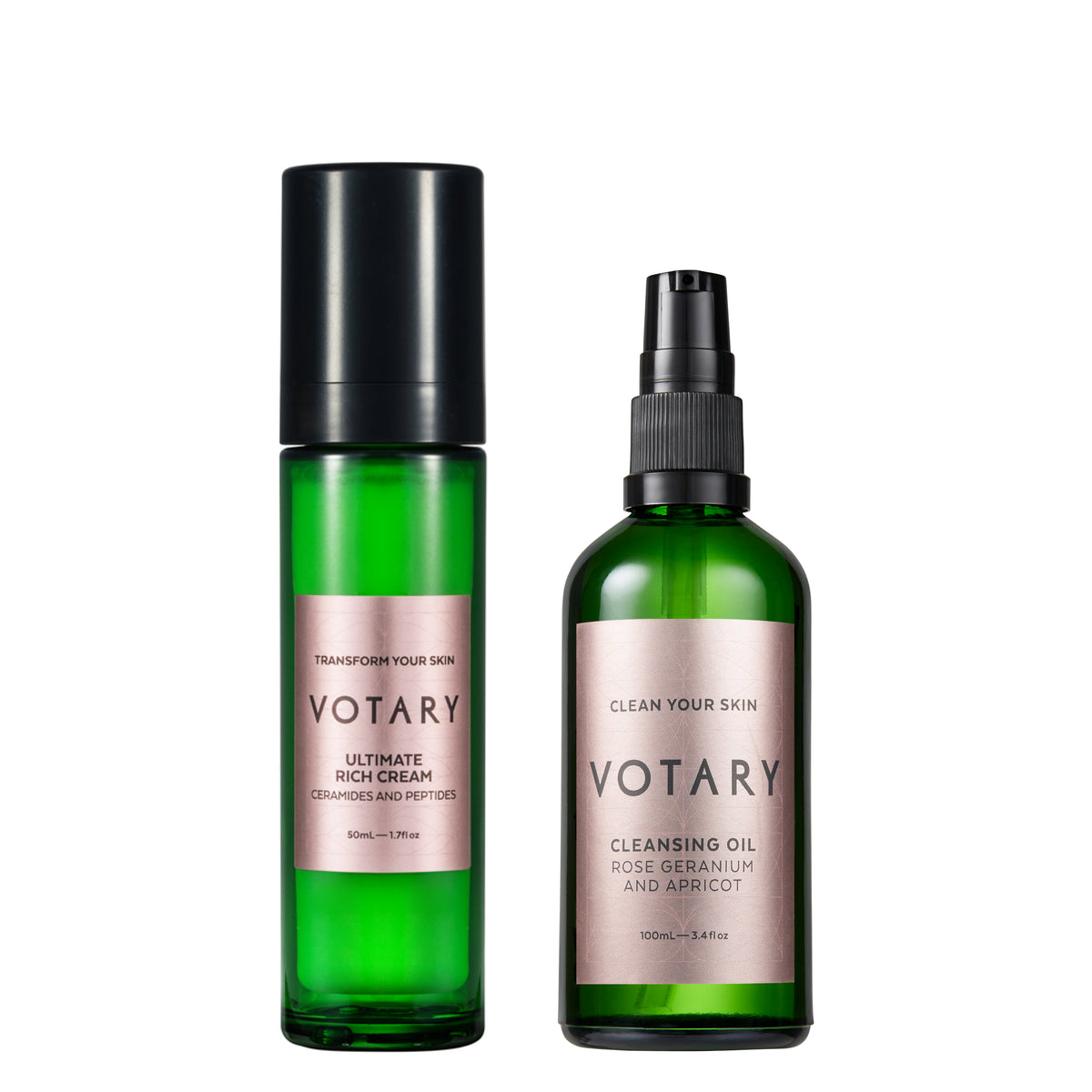 Ultimate Radiance Duo includes Cleansing Oil Rose Geranium & Apricot 100ml and Ultimate Rich Cream Ceramides and Peptides 50ml